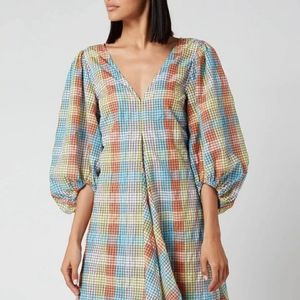 Ganni Women's Seersucker Check Mini Dress - Multic